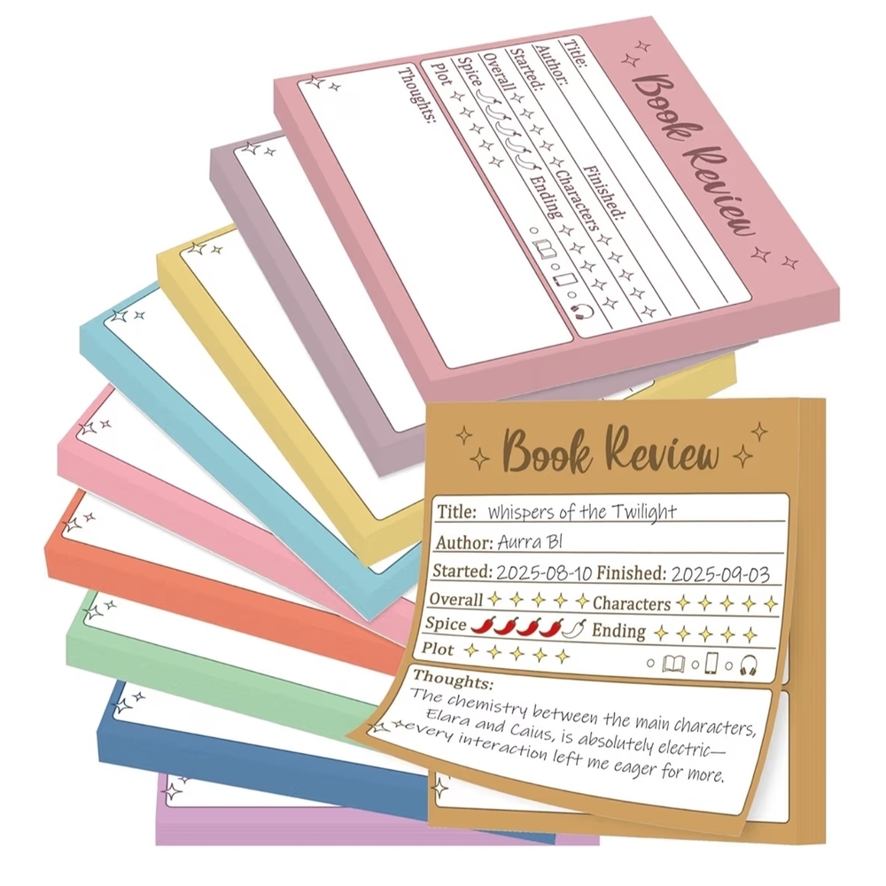 Notepad Book Review Sticky Notes. 50 Sheets Each - Pick Your Color! Reading Gift